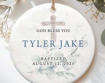 Personalized Boys Christening Ornament – Floral Baptism Keepsake