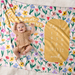 Cute Floral Milestone Blanket - Months - Baby Shower Gift - New Baby Name Gift - Newborn Photo Prop