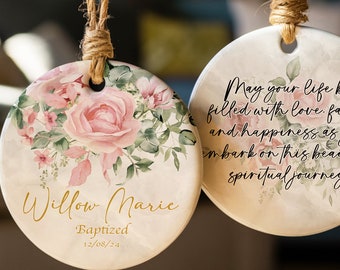 Floral Christening Ornament – Personalized Baby Baptism Gift