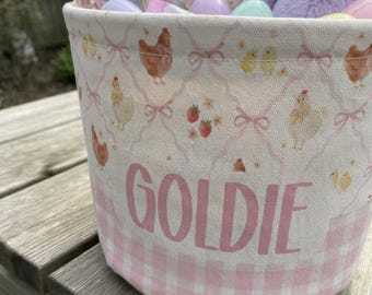 Personalized Girlie Farm Easter Basket, Floral Toy Box, Kids Name Storage, Preppy Coquette Decor