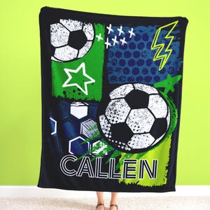 Soccer Blanket Custom Name - Personalized Christmas Gift for Son with Name - Sports Lover Gift