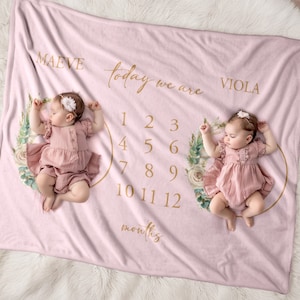 Floral Twin Milestone Blanket – Personalized Baby Girl Photo Prop