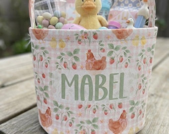 Chicken Farm Theme Easter Basket Toy Box, Floral , Halloween Bucket, Custom Personalized with Kids Name