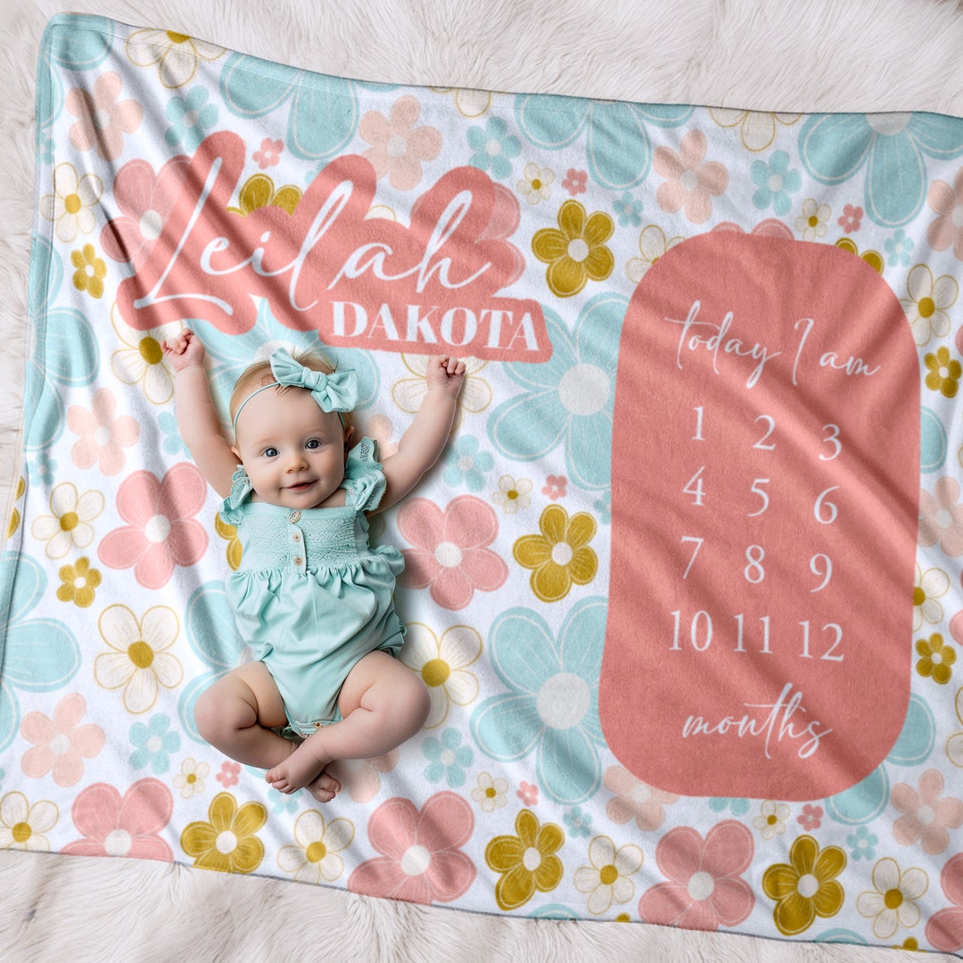 Baby Milestone Blanket - 60x40 Inch Fleece Photo Backdrop For Monthly Pictures