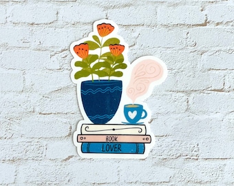 BOOK LOVER stack of books bookish sticker | laptop water bottle sticker weatherproof vinyl sticker reader bookish stickers book babe sticker