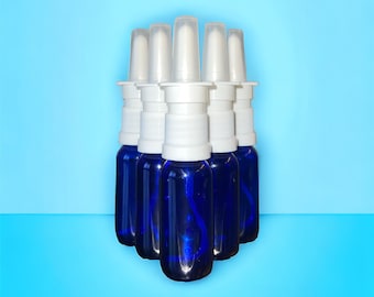 6 Pack Blue Glass Nasal Spray Bottles: Leak Proof, 15 ml, Pharmaceutical Grade