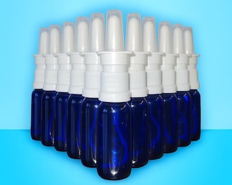 12-Pack Blue Glass Nasal Spray Bottles: Leak-Proof, Pharmaceutical Grade, 15ml