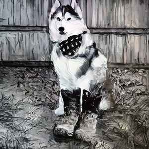 Vintage Inspired Siberian Husky Art Print - Retro Monochrome Dog Portrait - Classic Style Pet Wall Art - Nostalgic Home Decor Piece - 1001