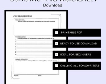 Songwriting Worksheet for Overcoming Writer’s Block | Instant Download | Lyric Writing Template