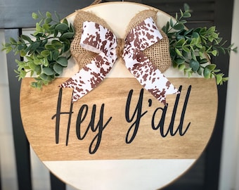 Colgador de puerta "Hey Y'all": Decoración rústica de granja