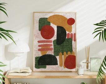 Abstract Wall Art Printable in Geometric Block Shapes Urban Jungle Colors