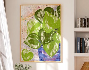 Grüne Wand Kunst Pothos Zimmerpflanze druckbare Wandkunst Dekor