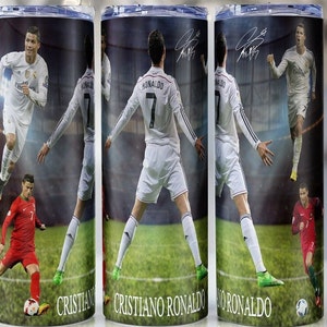 Christiano Ronaldo Tumbler, Cristiano Ronaldo 20 oz Skinny Tumbler, 20oz &quot;Cristiano Ronaldo&quot; Tumbler w/Straws, Sports, Soccer