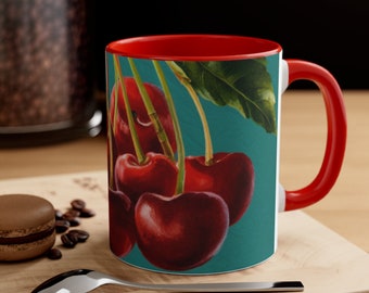 Mug cerise, cadeau fête des mères, fête des pères, cadeau d'anniversaire, idée cadeau, mignon, cerise, cerises