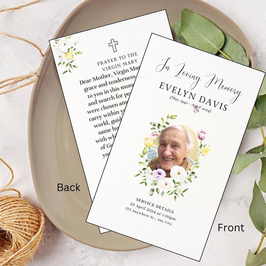 Editable Memorial Prayer Card Template Customizable Funeral Editable Memorial Prayer Card Template Customizable Funeral