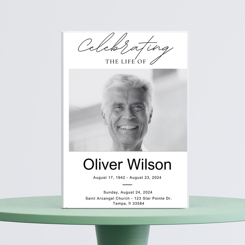 Editable Funeral Program Template Square Photo Obituary Printable(04)