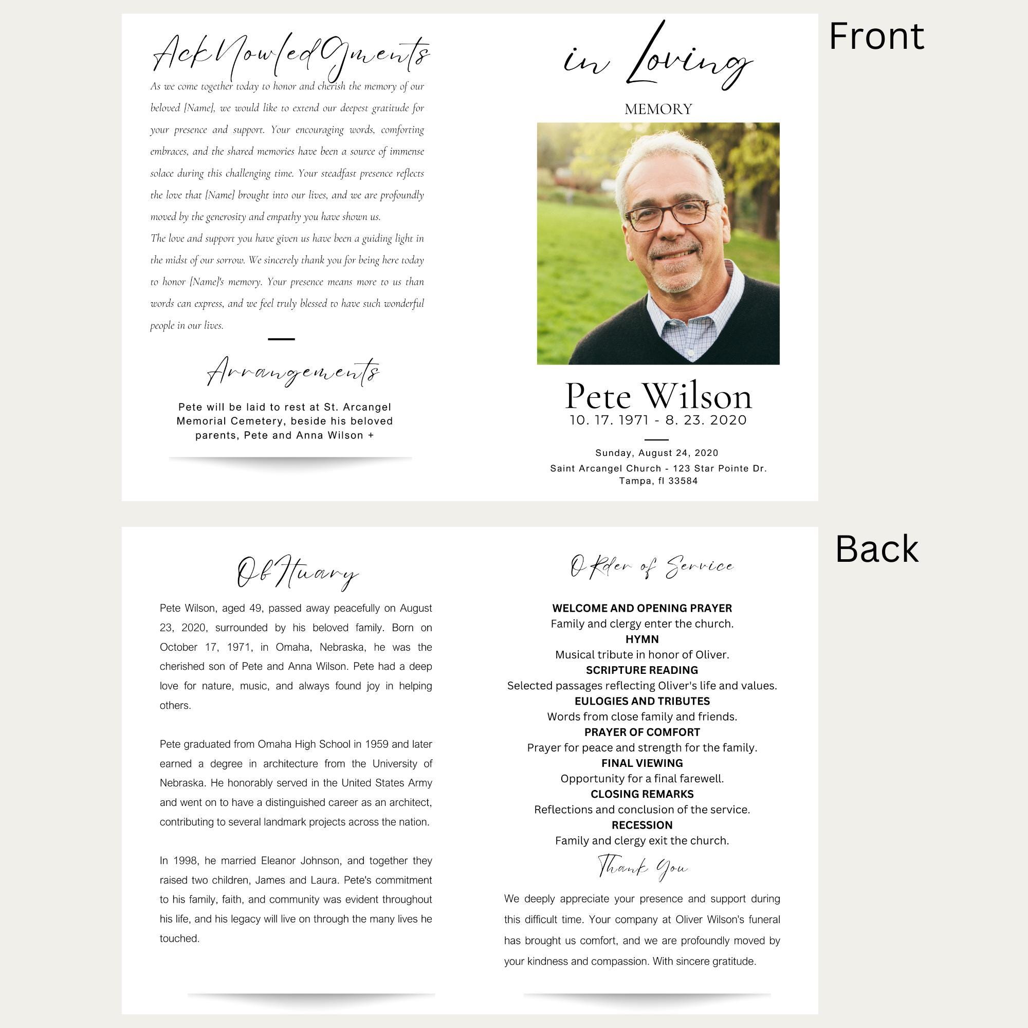 Editable Funeral Program Template Square Photo Obituary Printable ...