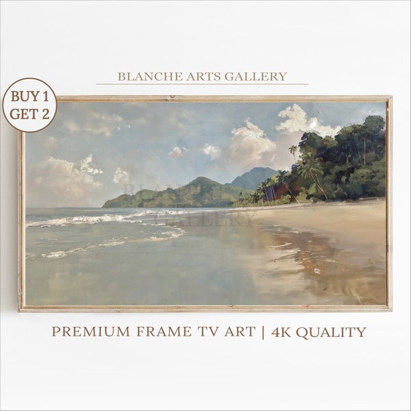 Tropical Beach Abstract Frame TV Art, Maldives Seaside Landscape, Minimalistic Art for TV, Vintage Art, Sea Shore, Samsung Frame TV Art