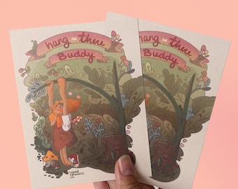 Chibi Ghibli Inspired Autumn Theme Postcard, Hang In There Buddy
