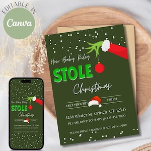The Grinch How Baby Stole Christmas Baby Shower Invitation Template Printable Gender Neutral Baby Shower Grinchmas December Baby Shower
