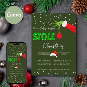 The Grinch How Baby Stole Christmas Baby Shower Invitation Template Printable Gender Neutral Baby Shower Grinchmas December Baby Shower