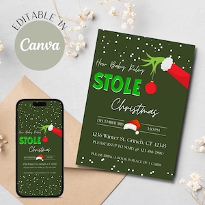 The Grinch How Baby Stole Christmas Baby Shower Invitation Template Printable Gender Neutral Baby Shower Grinchmas December Baby Shower
