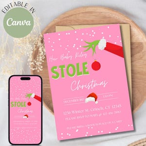 The Grinch How Baby Stole Christmas Baby Shower Invitation Template Printable Gender Neutral Baby Shower Grinchmas Girl December Baby Shower