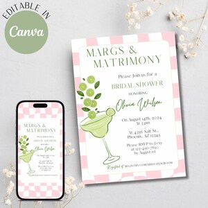 Bridal Shower Margs and Matrimony Invitation Template Cocktail Margaritas and Matrimony Bachelorette Party Invite Printable Digital Download