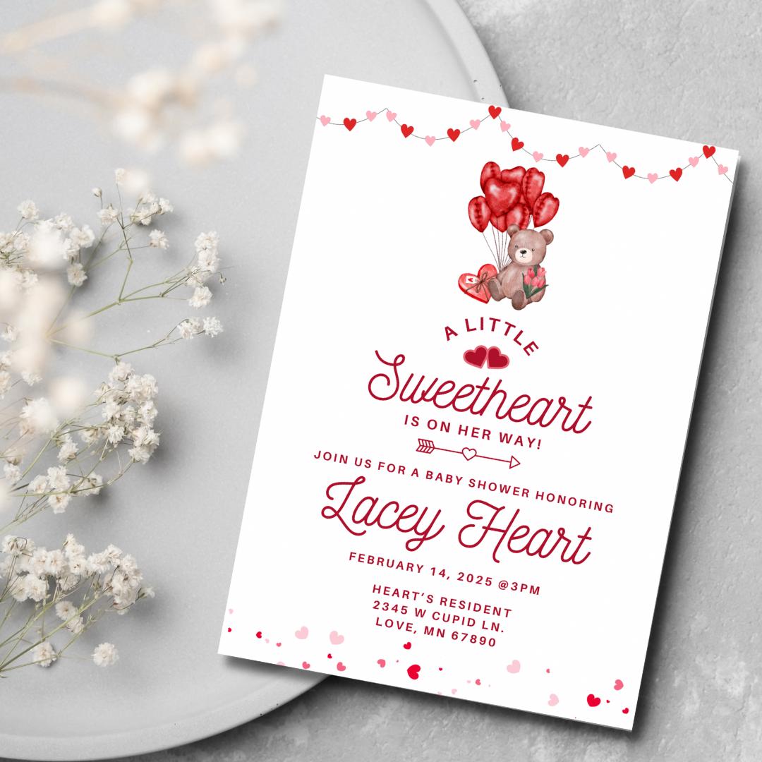 February Invite A Little Sweetheart Baby Shower Invitation Template February Baby ...