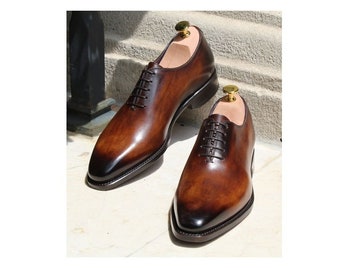 Nouvelles chaussures habillées Oxford faites main en cuir marron clair pour hommes, chaussures habillées formelles