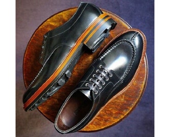 Handmade Men's Black Leather Cap Toe Lace Up Design Decent Wear Leather Rubber