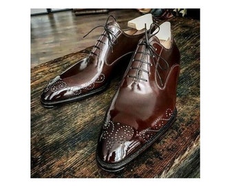Bespoke Handmade Men American Luxury Brogues Tip Leather Dress Shoes Formal Shoes