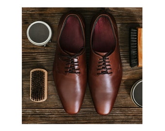 Chaussures habillées faites main en cuir marron pour hommes, bottes décontractées à lacets