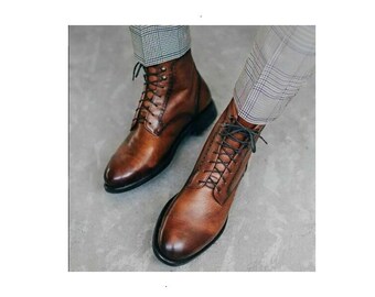 Handgefertigte braune Schnür-Stiefeletten für Herren, braune Lederstiefel, Schuhe