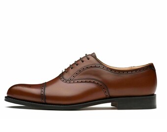 Chaussures faites main pour hommes en cuir marron richelieu richelieu à lacets tenues de soirée, bottes décontractées