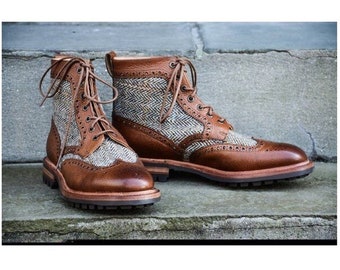 Handmade leather lace up dress boots for men lace up boots custom made man boots