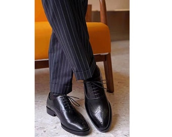 Handmade men black oxford shoes, leather dress formal office shoes for mens