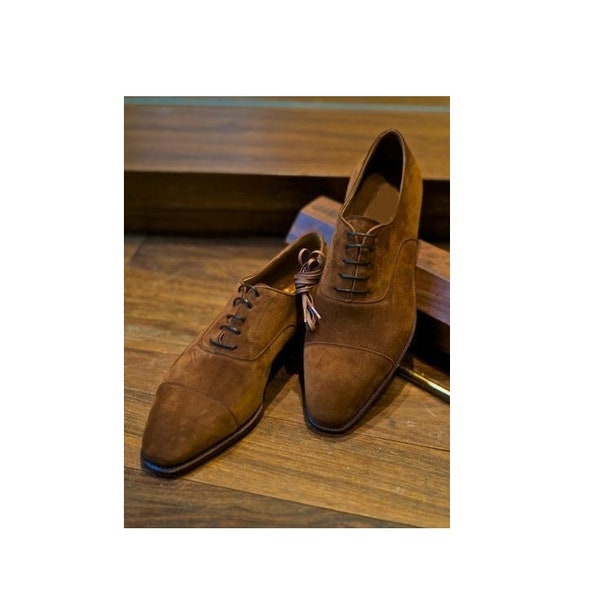 Bespoke Men's Brown Suede Leather Lace-up Oxford Formal Dress Leather Shoes