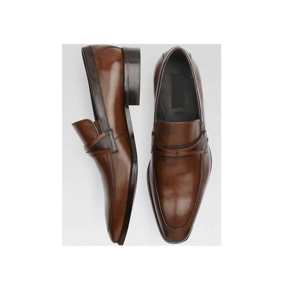 Men Handmade Shoe Fashion Brown Leather Moccasins Formal Dress Casual Wear
