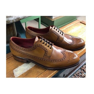 Handmade Men's Tan Ankle Lace up Leather Shoes, Bespoke Stylish Formal Boots image 1