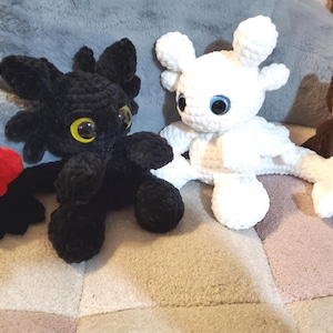 Night Dragon Plush, Black or White, Hand-Painted Eyes, Soft Squishy Stuffed Animal