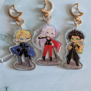 Fire Emblem drei Häuser Schlüsselanhänger Charms | Edelgard, Dimitri, Claude Schlüsselanhänger | Schlüsselanhänger Zubehör | Taschenaccessoire | Videospiel Fan Geschenk