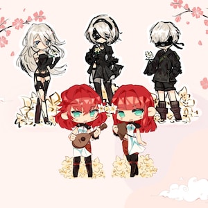 NieR:Automata | 2B/9S/A2 Chibi Weatherproof Sticker Set | Cute Decals | Laptop Sticker Set | Video Game Sticker | Gaming Gifts | Cute Chibi