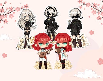 NieR:Automata / Juego de pegatinas impermeables Chibi 2B/9S/A2 / Calcomanías bonitas / Juego de pegatinas para portátil / Pegatinas de videojuegos / Regalos para juegos / Chibi bonito