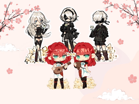 Nier:automata | 2B/9S/A2 Chibi Weatherproof Sticker Set | Cute