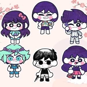 Omori Sticker Set - Cute Chibi Weatherproof Stickers | Cute Decals | Laptop Sticker Set | Video Game Sticker | Gaming Gifts | Horror Games