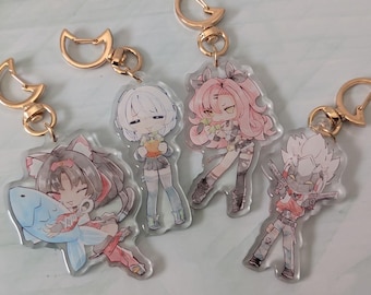 Llaveros acrílicos de la Zona Cero de las Liebres Astutas: Nicole, Anby, Nekomata y Billy - Colección de llaveros