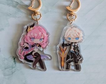 Dijes acrílicos de Kevin Kaslana y Elysia - Colección de llaveros Honkai Impact 3rd / Accesorio para llaveros