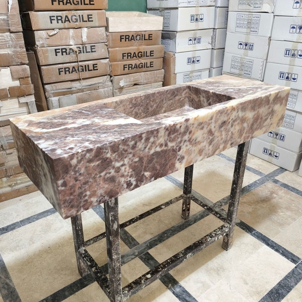 Calacatta Viola Marble Sink Basin, Wall Mounted Sink, Bathroom Sink, Marble Sink with Cabinet, Sink Vanity, Powder Marble Countertop