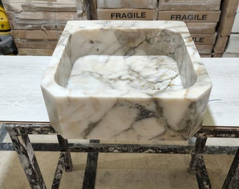 Calacatta Monet Marble Sink, Bathroom Sink, Wall Mounted Sink, Stone Sink, Handcrafted Sink, Vessel Sink Vanity